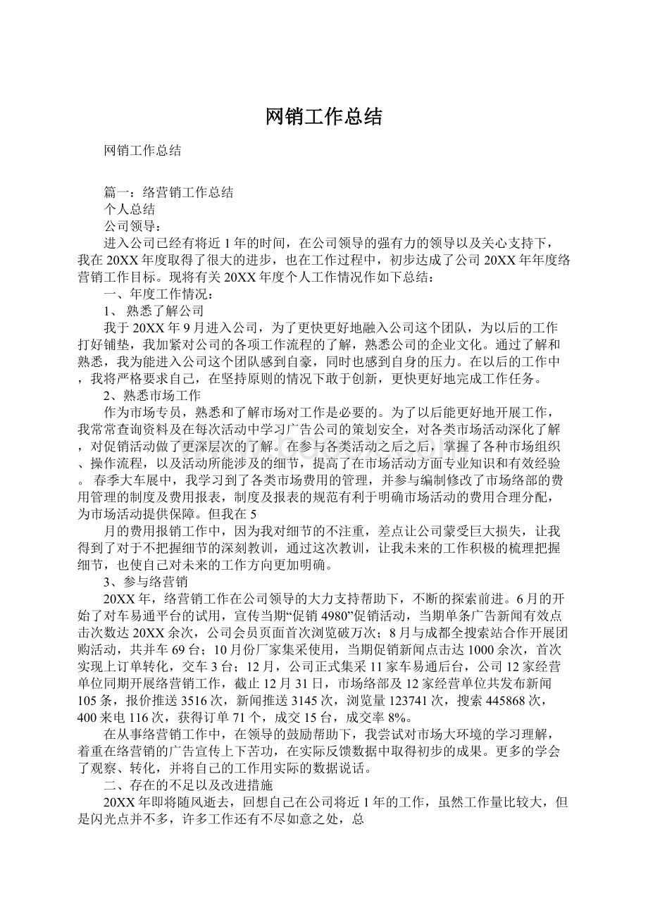 网销工作总结Word下载.docx