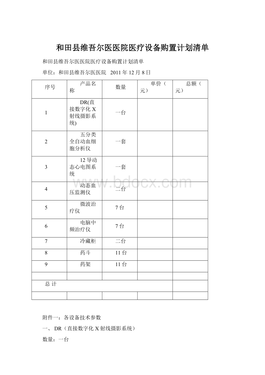 和田县维吾尔医医院医疗设备购置计划清单Word格式.docx