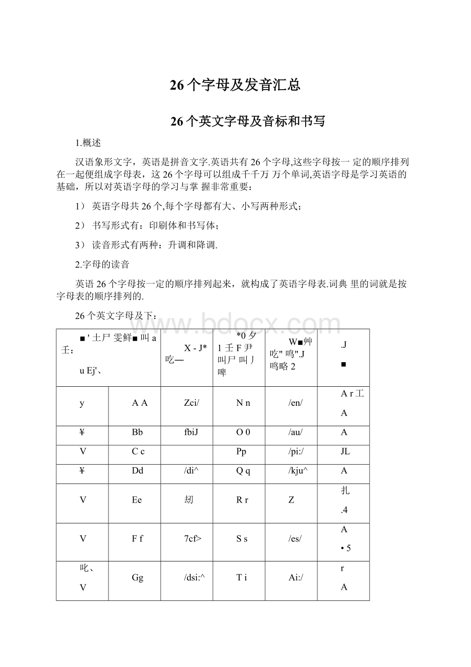 26个字母及发音汇总.docx