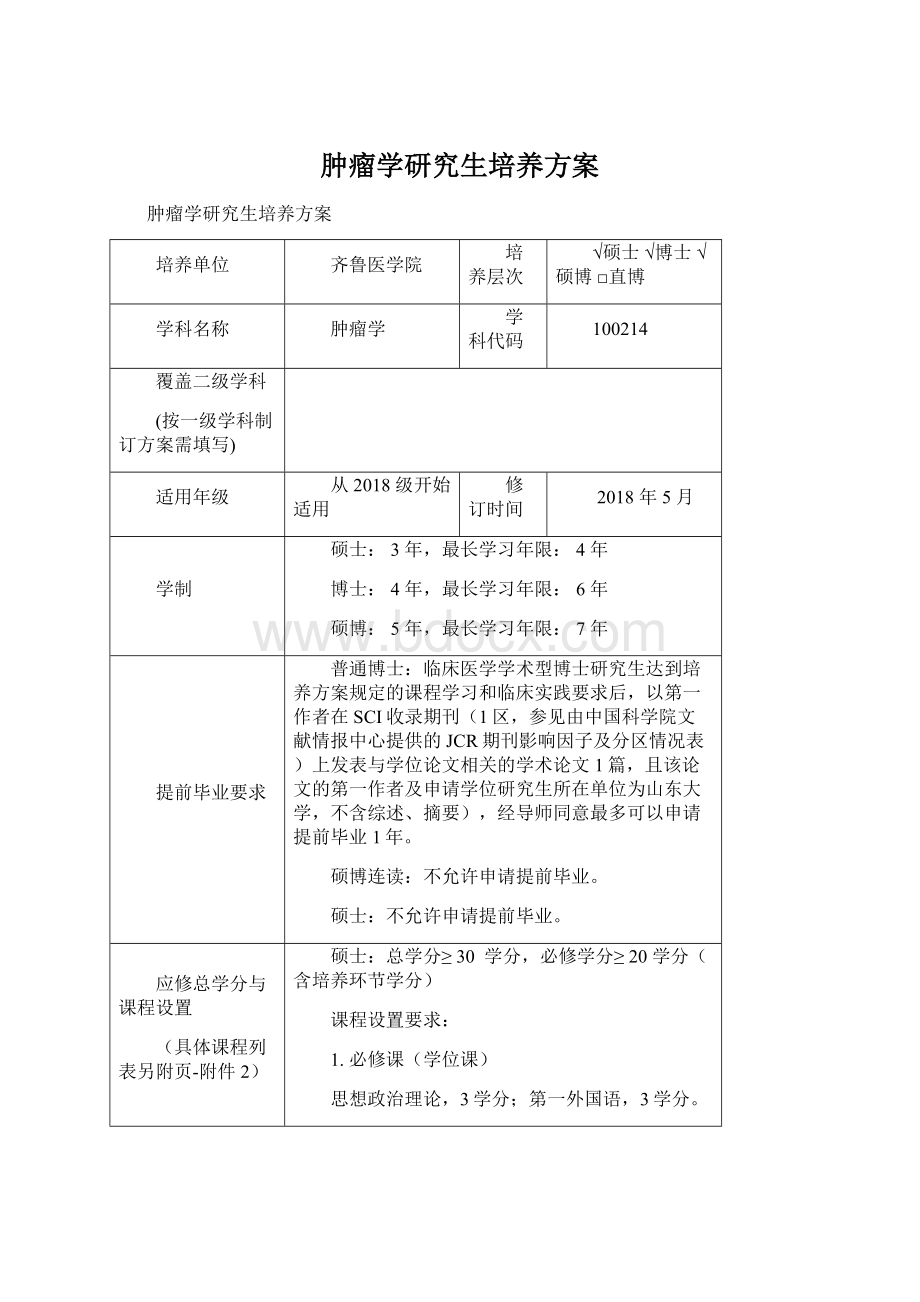 肿瘤学研究生培养方案.docx