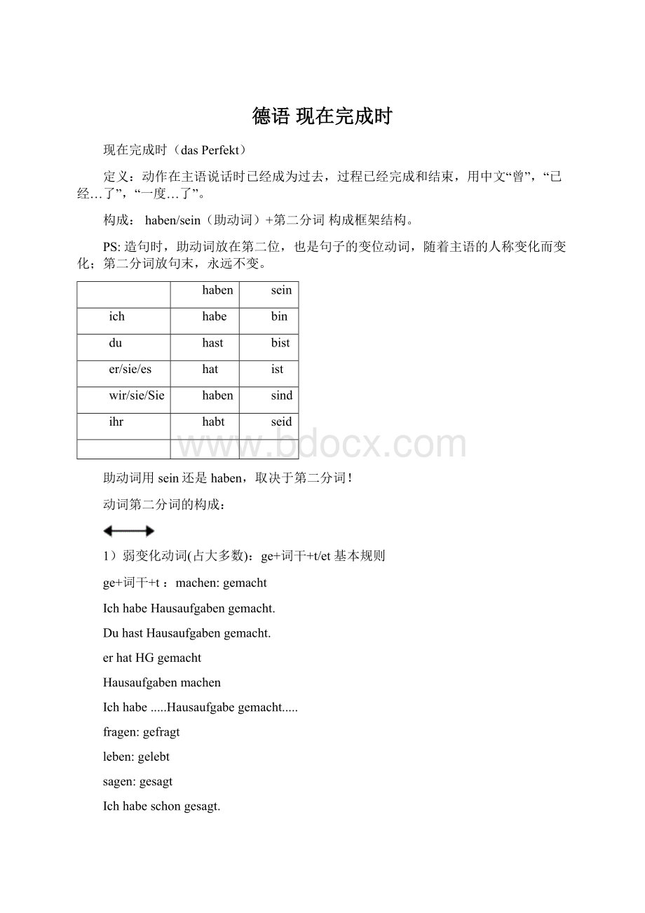 德语 现在完成时Word格式文档下载.docx