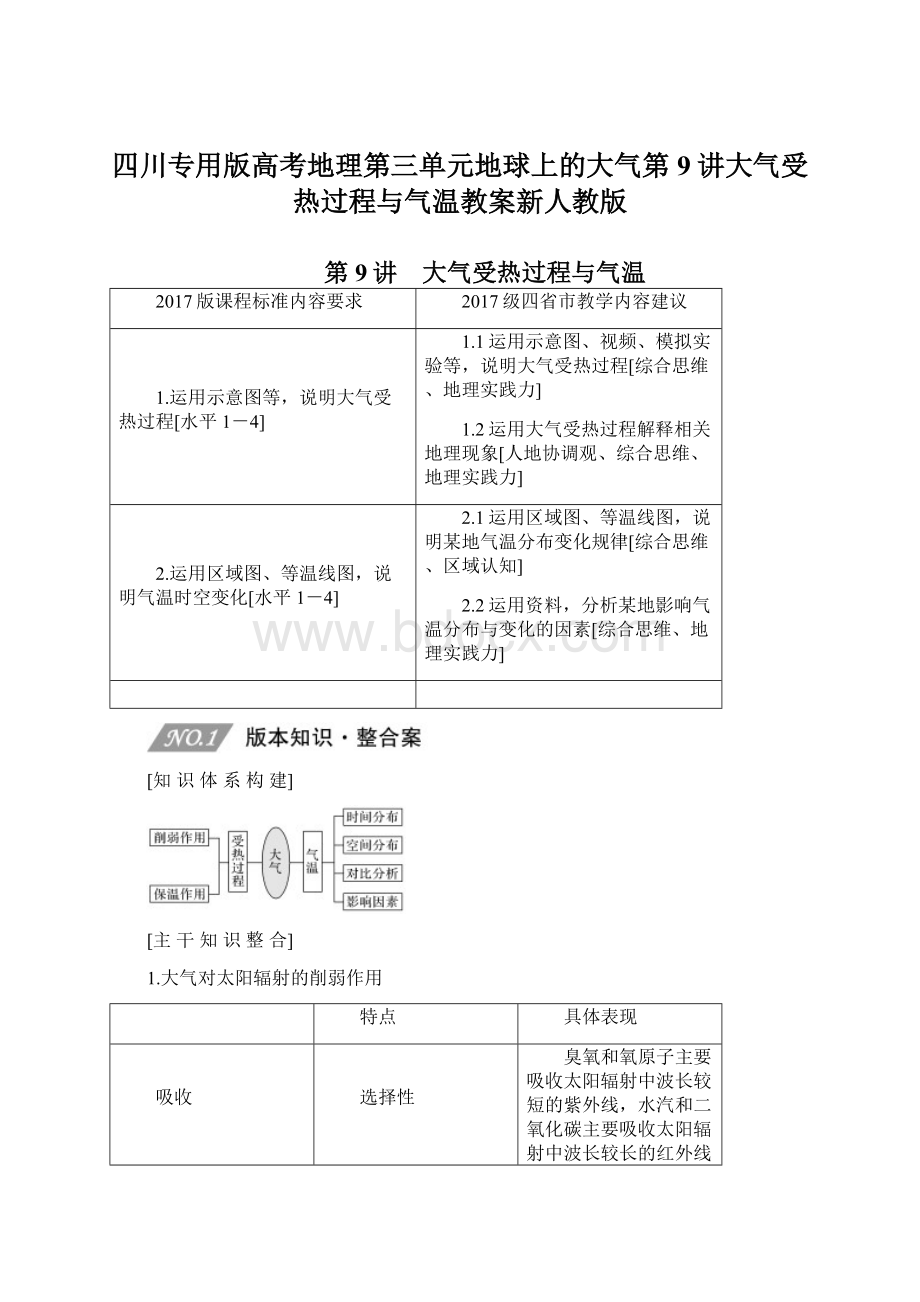 四川专用版高考地理第三单元地球上的大气第9讲大气受热过程与气温教案新人教版.docx_第1页