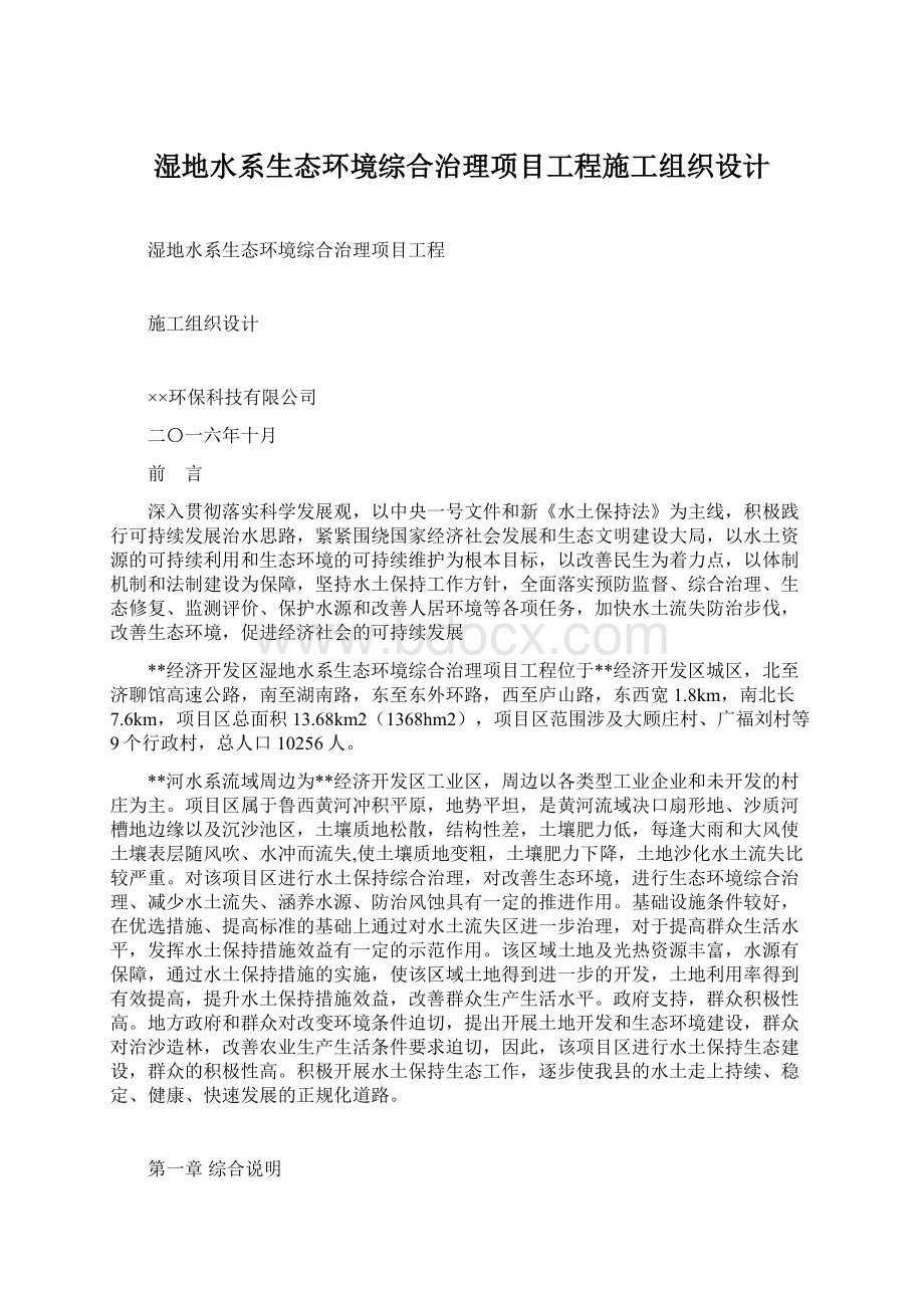 湿地水系生态环境综合治理项目工程施工组织设计.docx