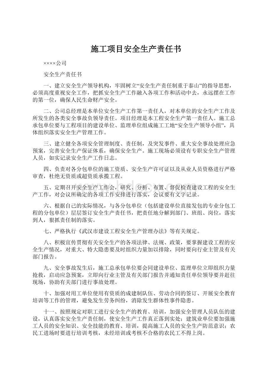 施工项目安全生产责任书.docx_第1页