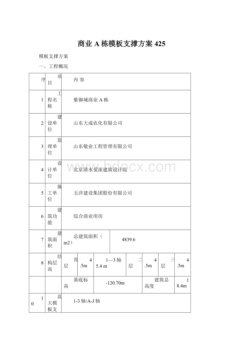 商业A栋模板支撑方案425Word文档下载推荐.docx