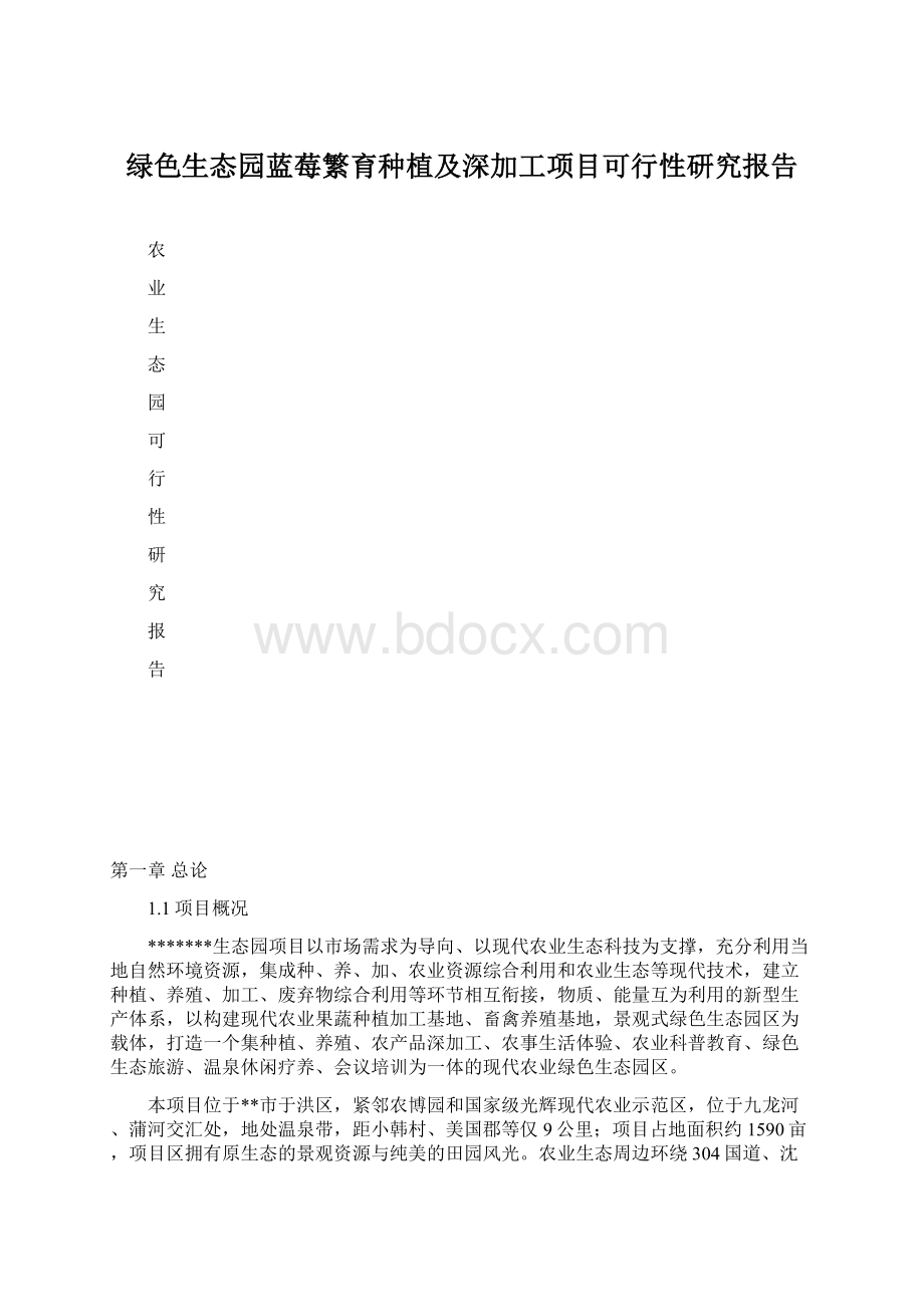 绿色生态园蓝莓繁育种植及深加工项目可行性研究报告.docx_第1页