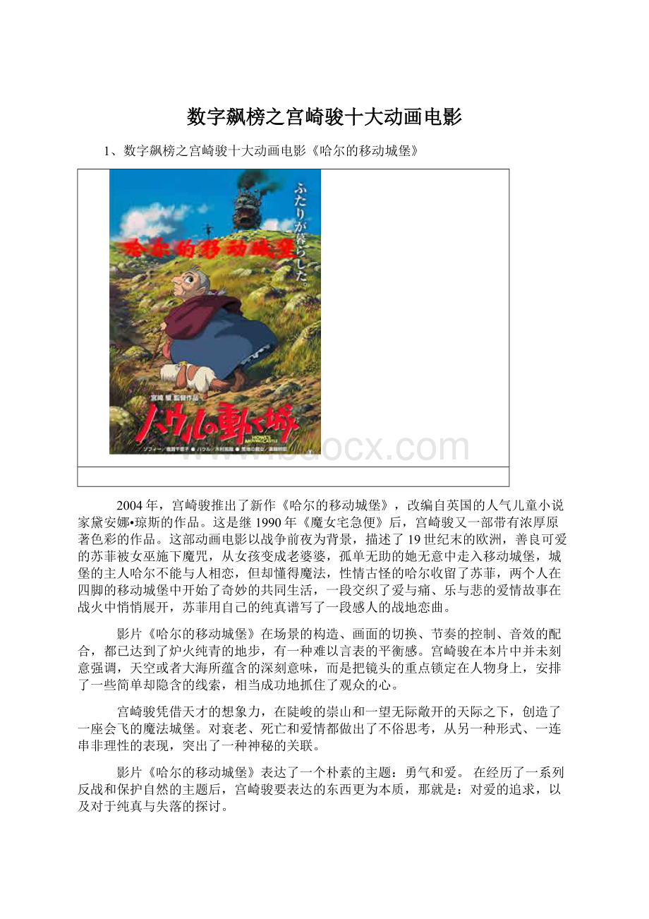 数字飙榜之宫崎骏十大动画电影.docx