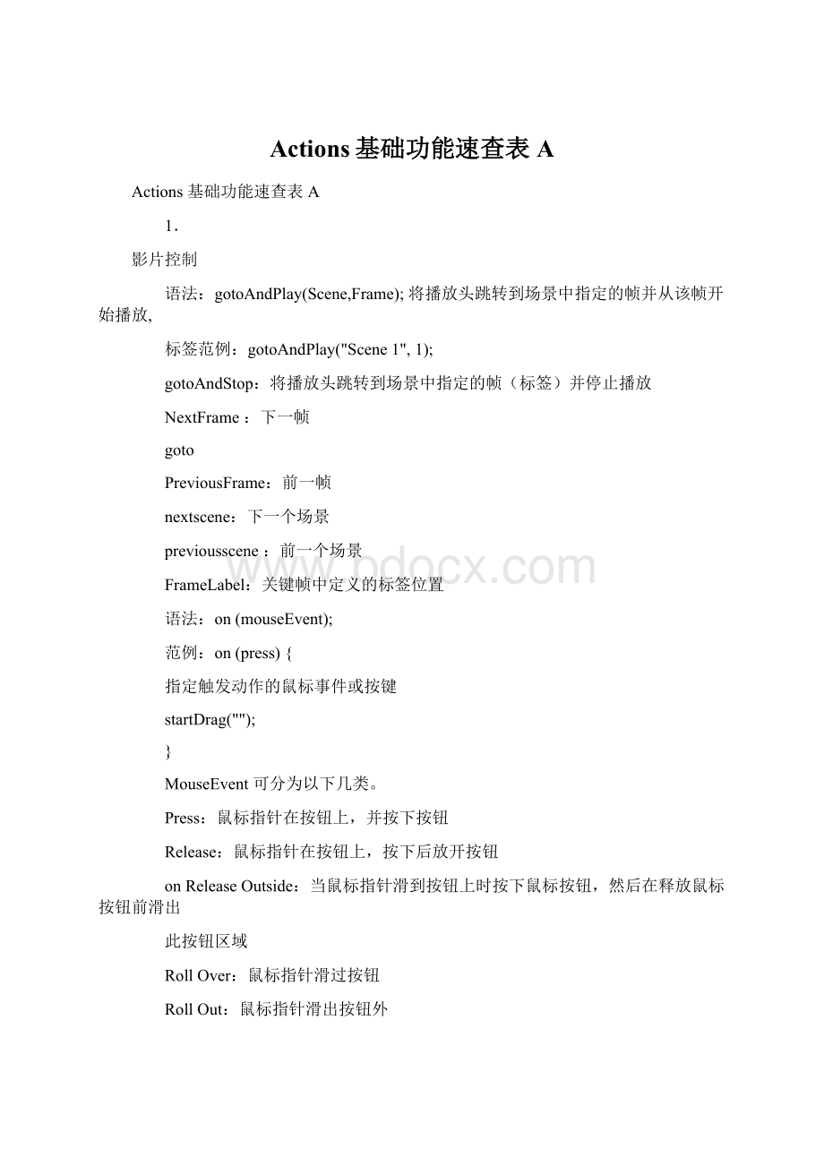 Actions基础功能速查表A.docx_第1页