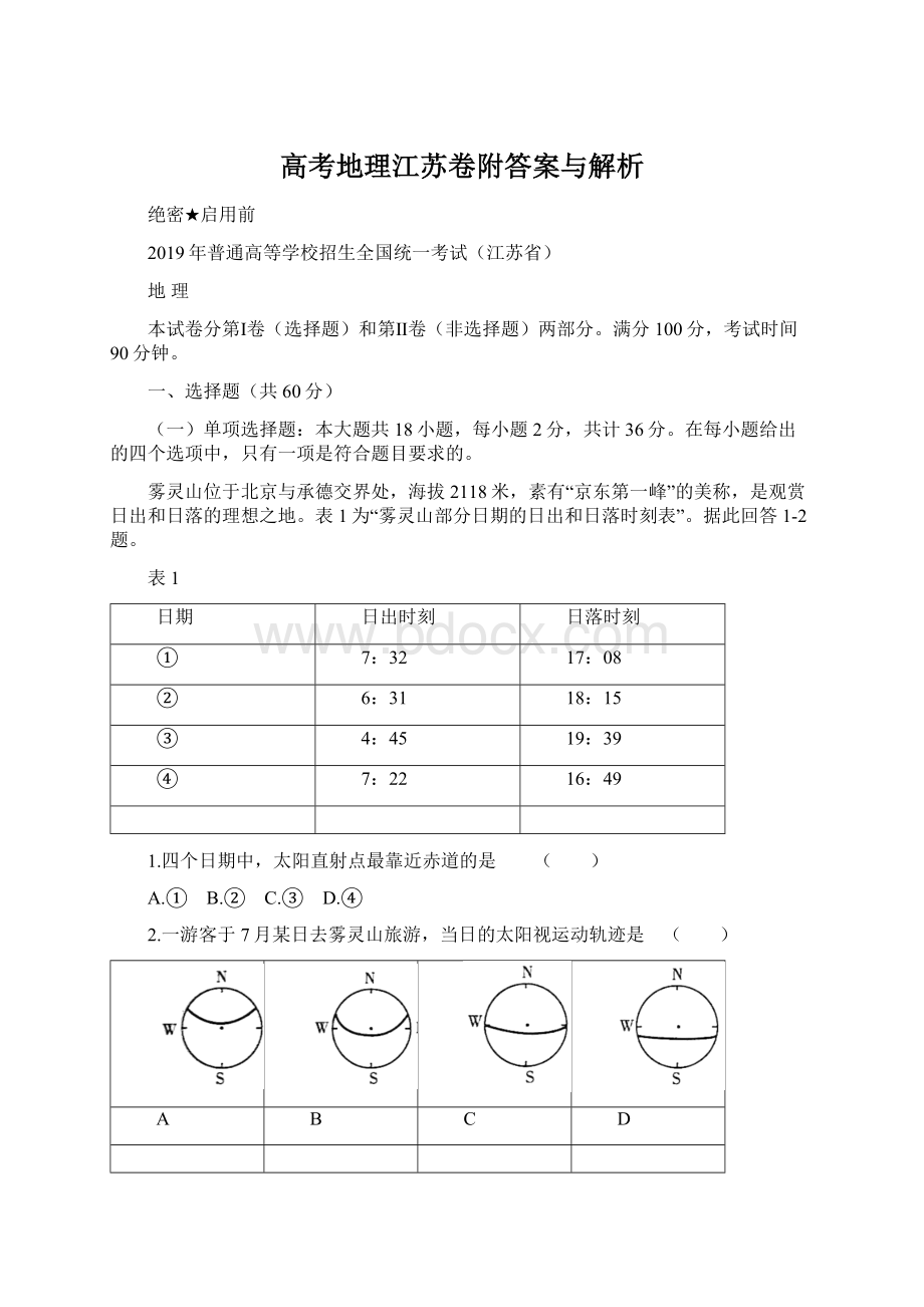 高考地理江苏卷附答案与解析.docx