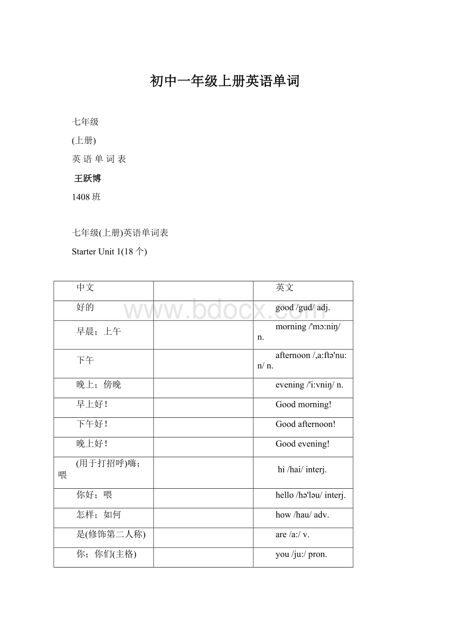 初中一年级上册英语单词Word文档下载推荐.docx_第1页