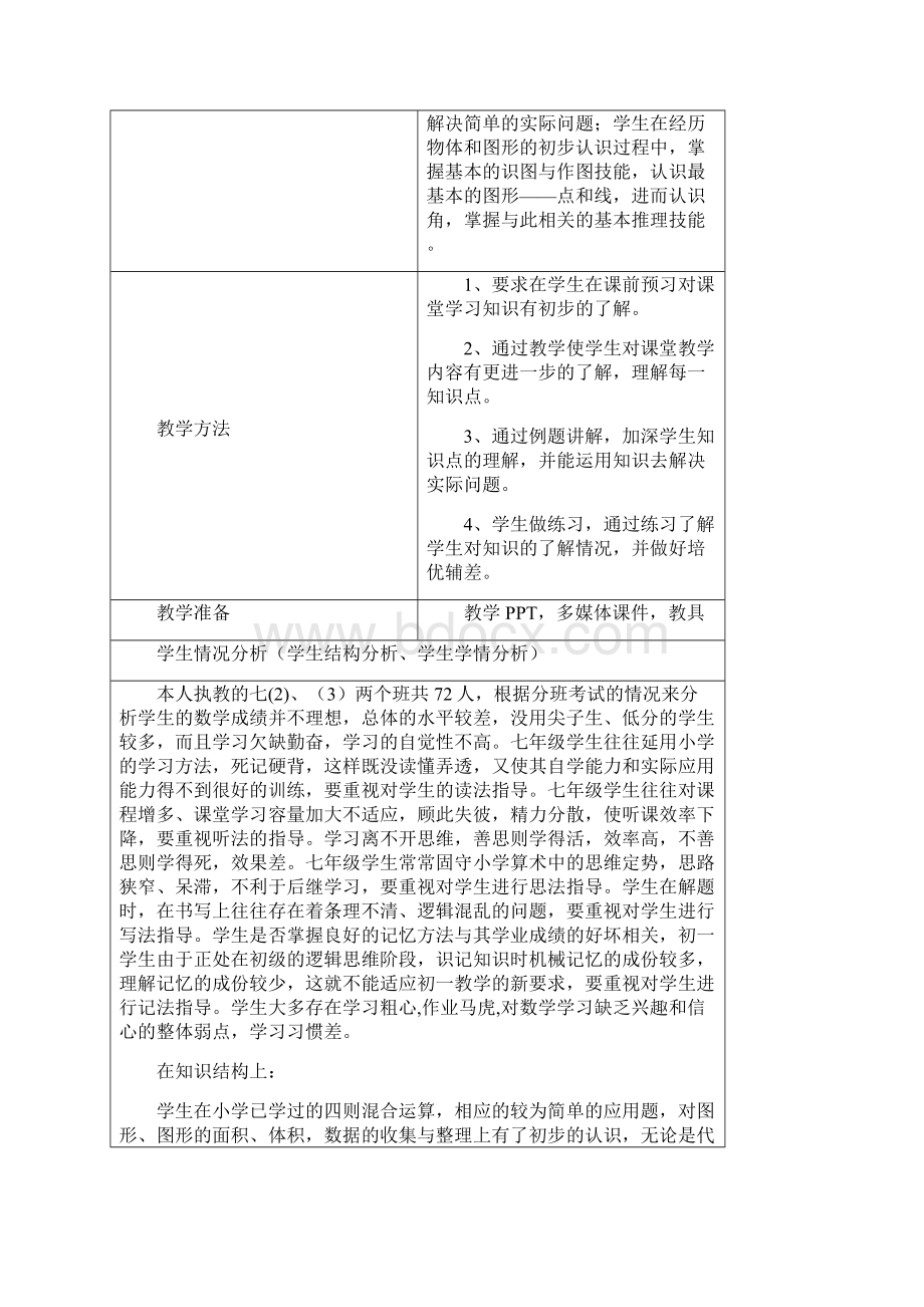 人教版七年级数学学科学第一学期期教学计划.docx_第3页