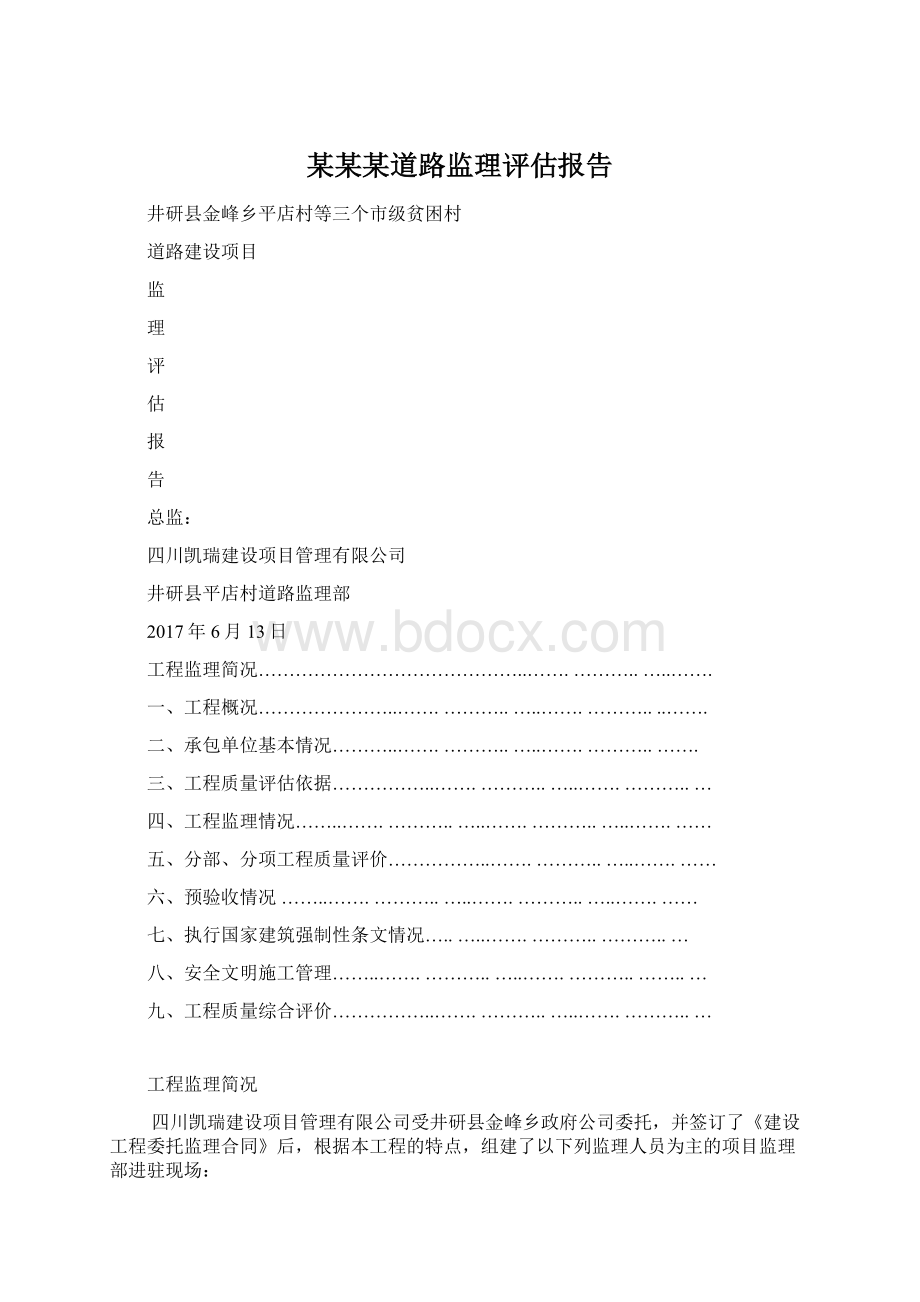 某某某道路监理评估报告Word文档格式.docx