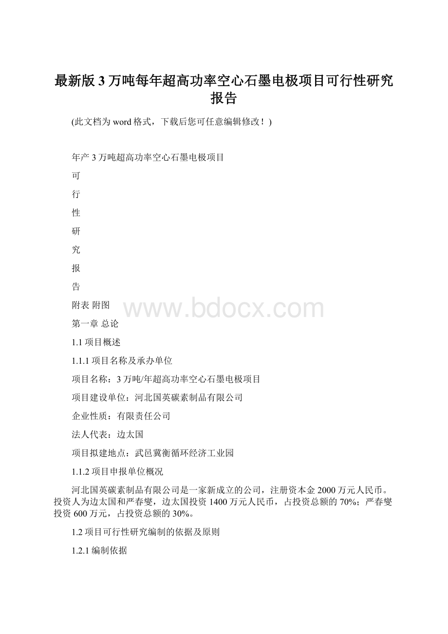 最新版3万吨每年超高功率空心石墨电极项目可行性研究报告.docx