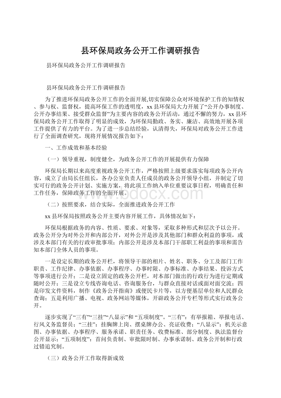 县环保局政务公开工作调研报告文档格式.docx