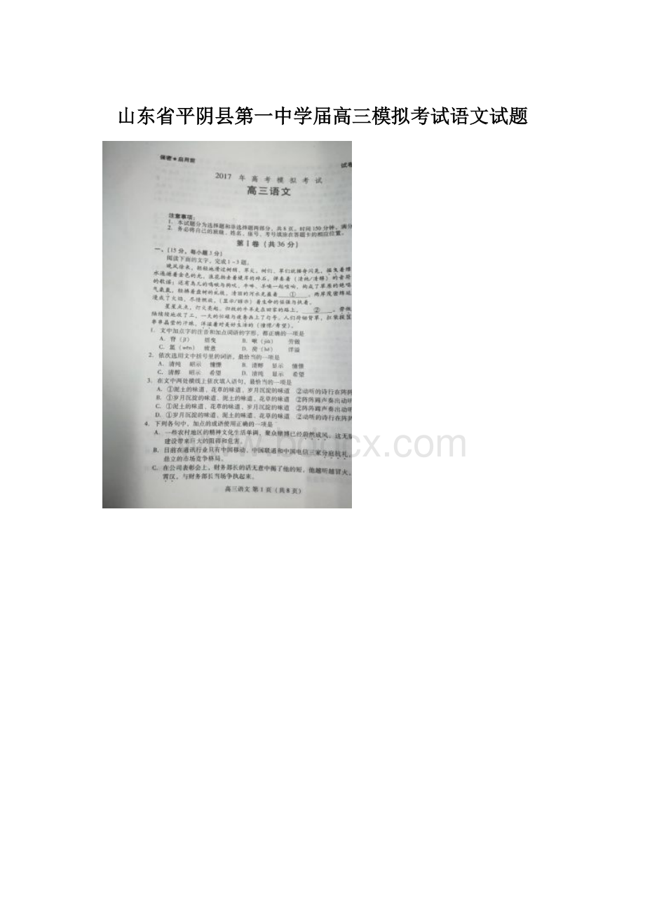 山东省平阴县第一中学届高三模拟考试语文试题Word文件下载.docx