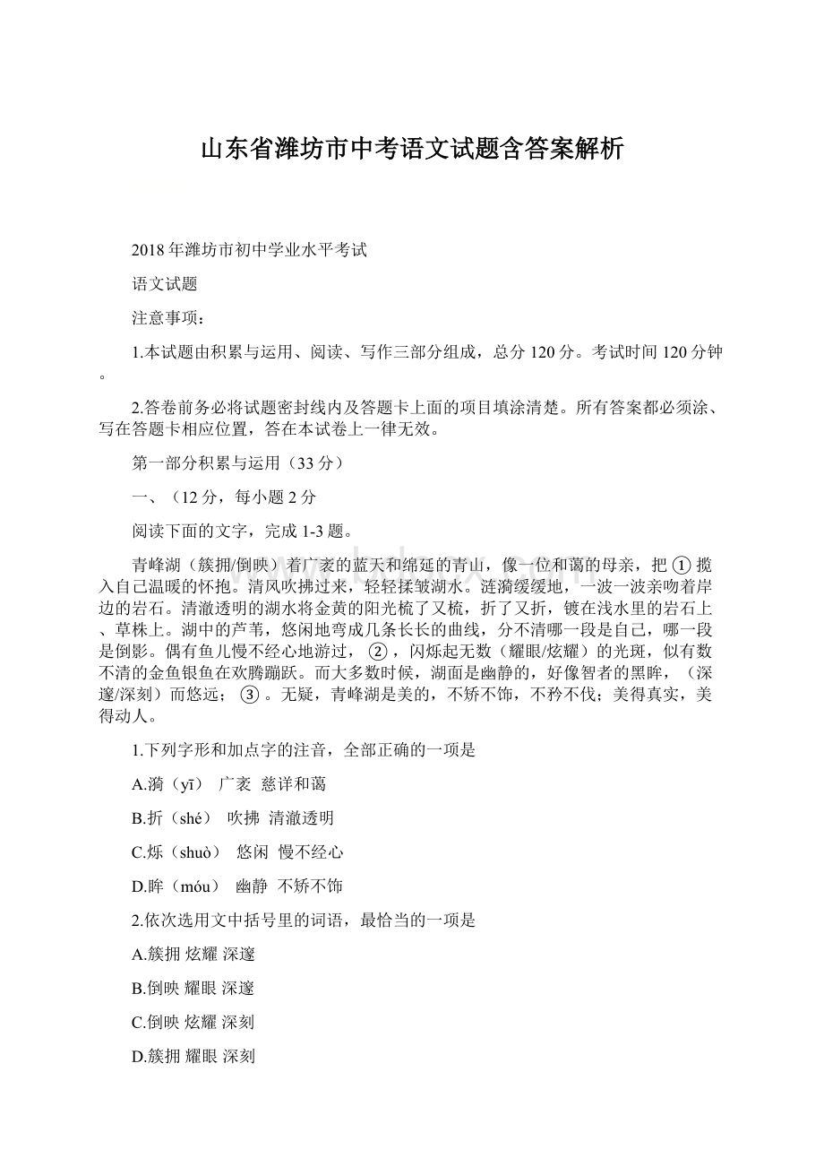 山东省潍坊市中考语文试题含答案解析.docx_第1页