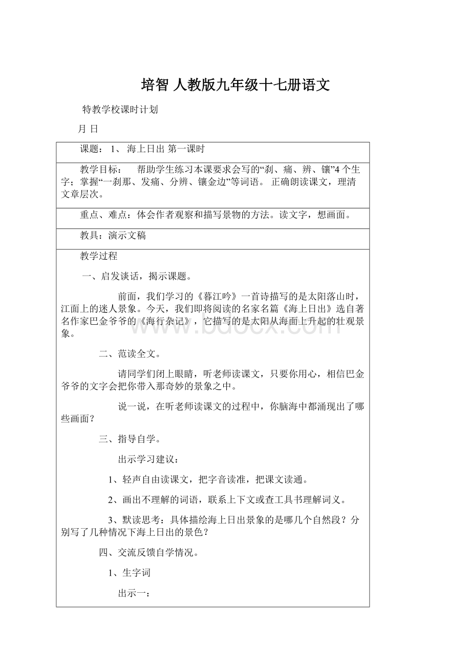 培智 人教版九年级十七册语文Word格式.docx_第1页