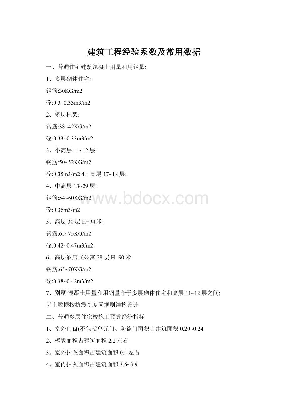 建筑工程经验系数及常用数据.docx_第1页