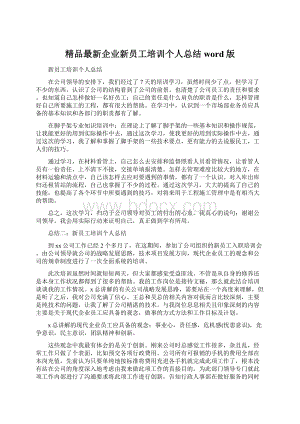 精品最新企业新员工培训个人总结word版Word文档格式.docx