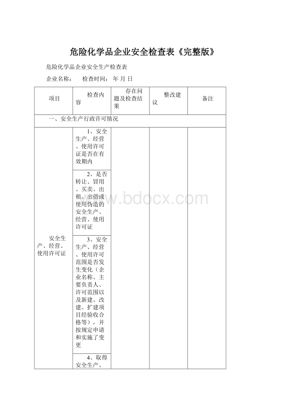 危险化学品企业安全检查表《完整版》.docx