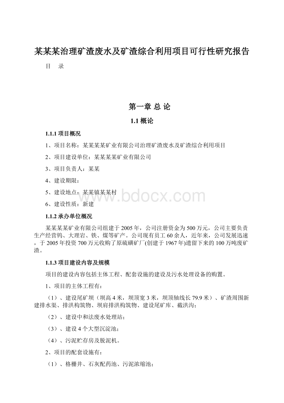 某某某治理矿渣废水及矿渣综合利用项目可行性研究报告.docx