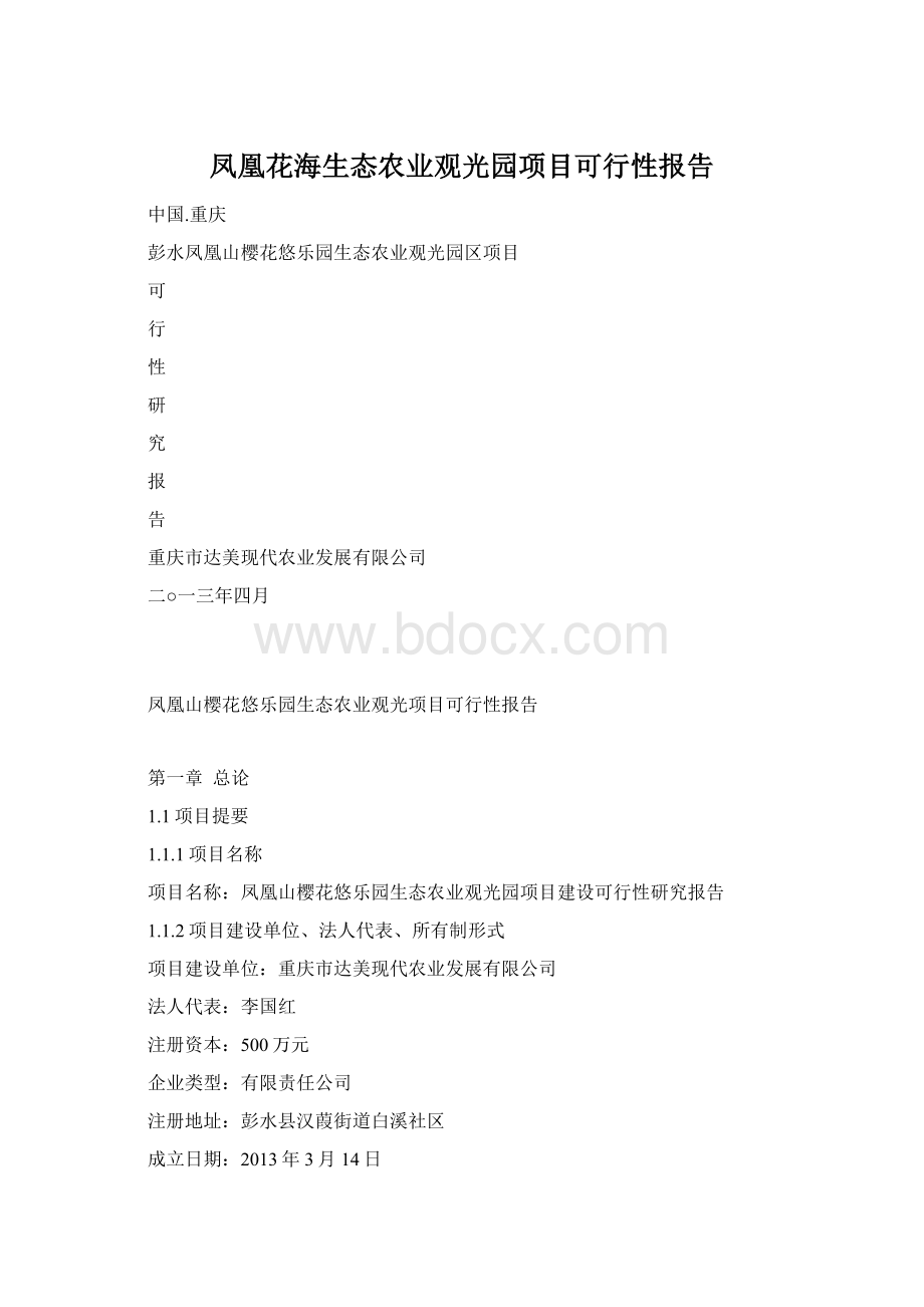 凤凰花海生态农业观光园项目可行性报告Word格式文档下载.docx