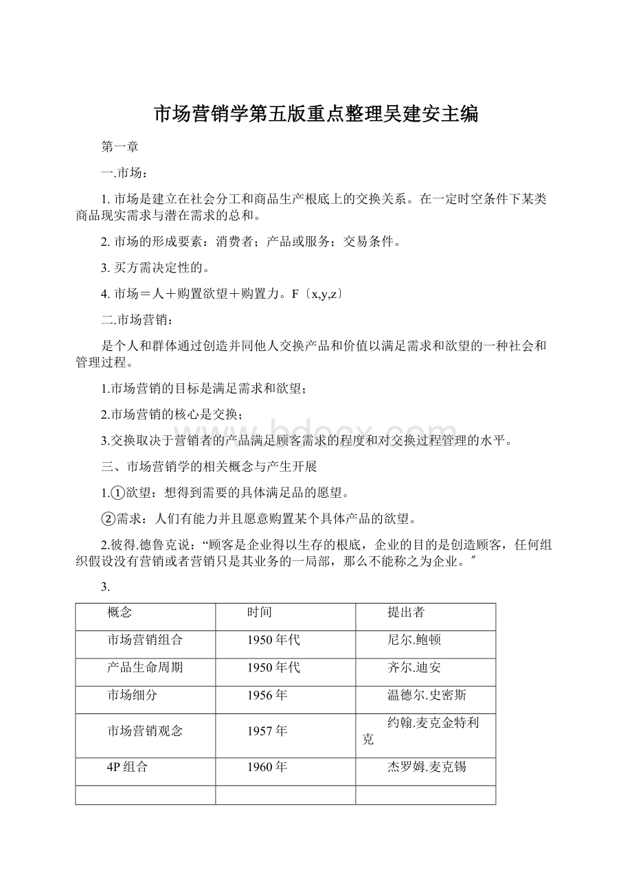 市场营销学第五版重点整理吴建安主编.docx