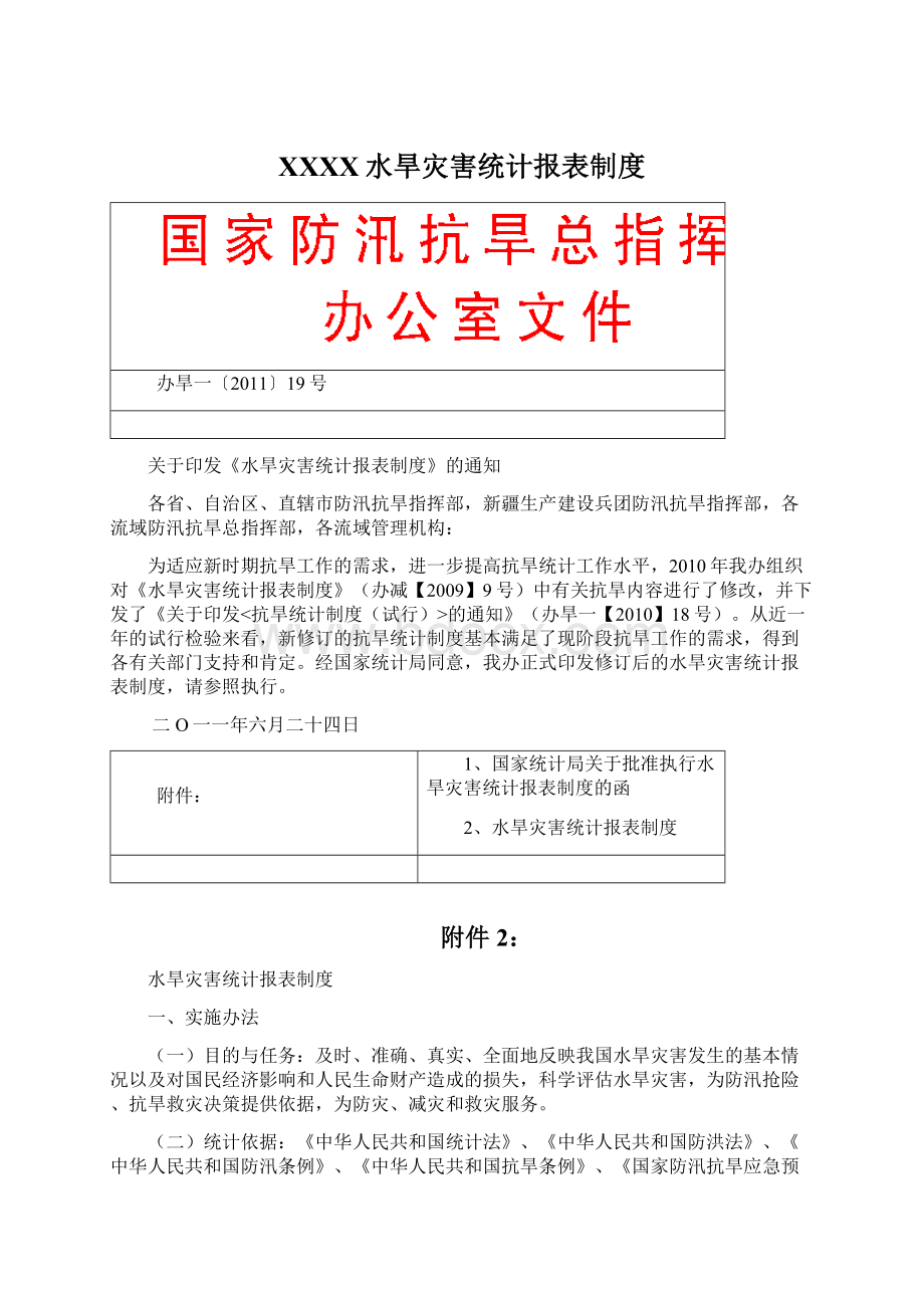 XXXX水旱灾害统计报表制度.docx_第1页