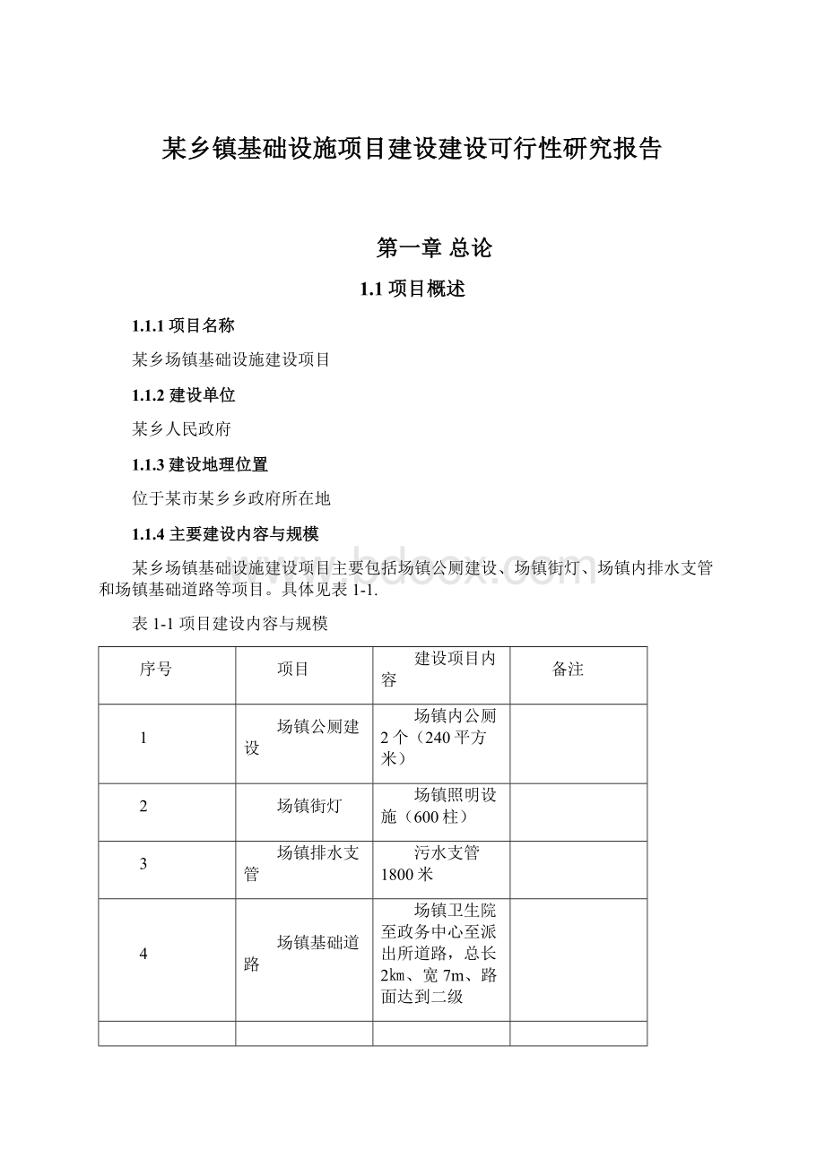 某乡镇基础设施项目建设建设可行性研究报告Word文档下载推荐.docx_第1页