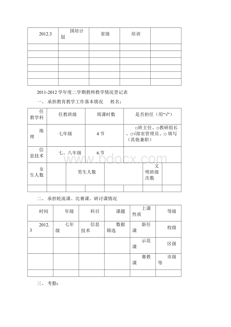 学年度二学期教师教学情况登记表.docx_第2页