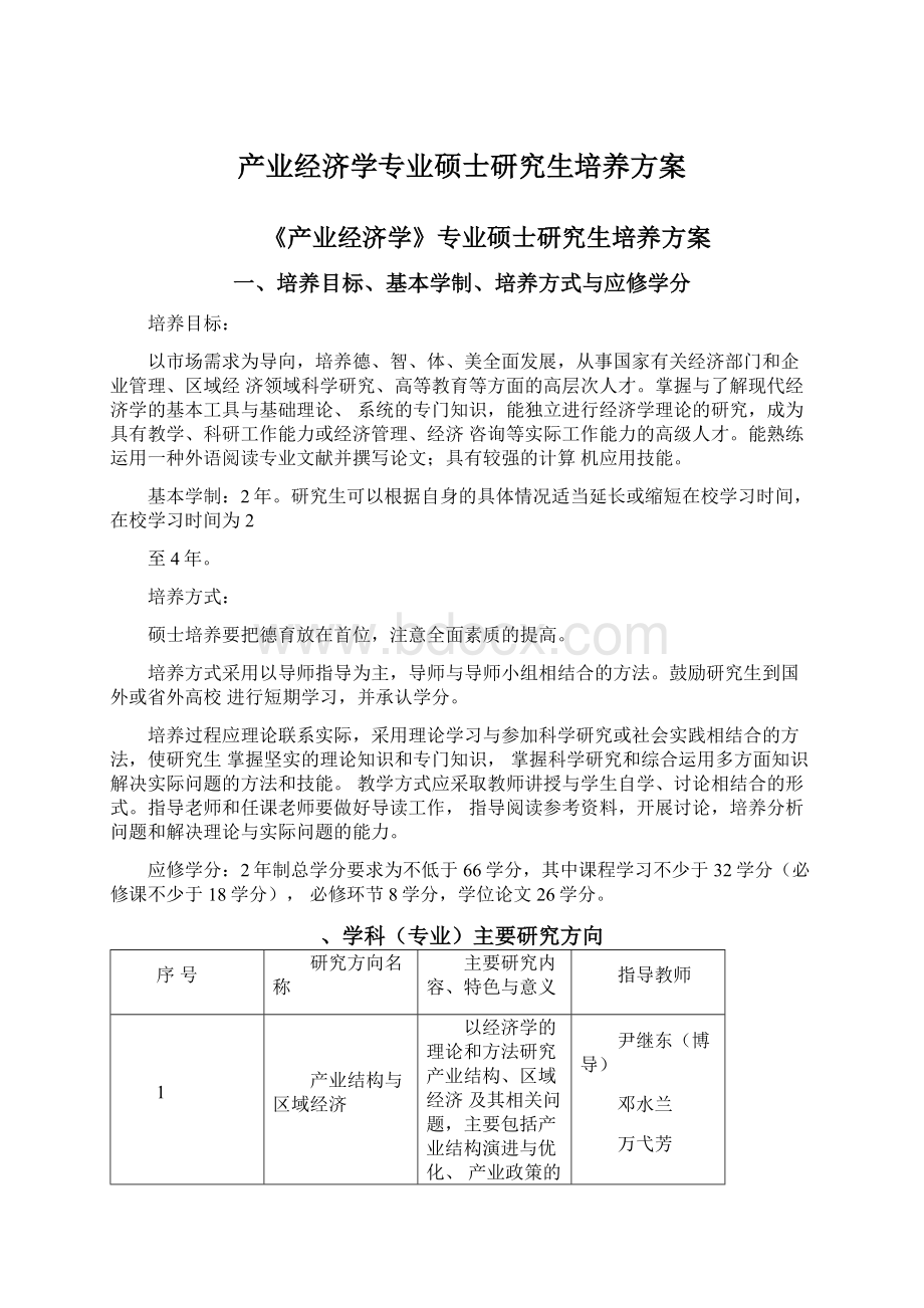 产业经济学专业硕士研究生培养方案Word下载.docx_第1页