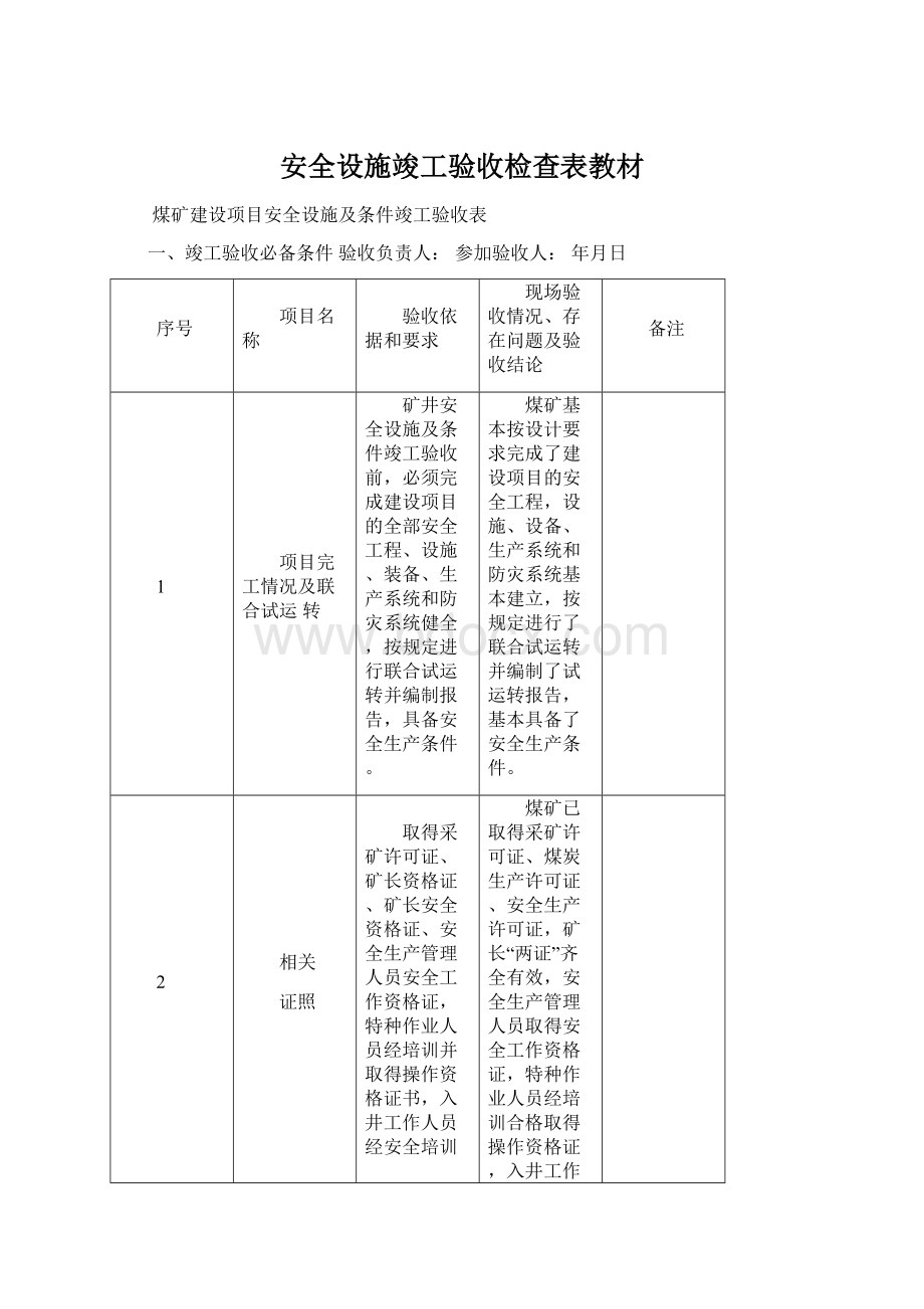 安全设施竣工验收检查表教材.docx