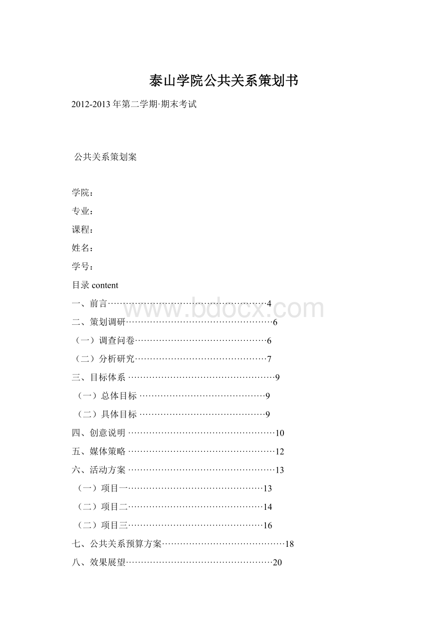 泰山学院公共关系策划书Word文档下载推荐.docx