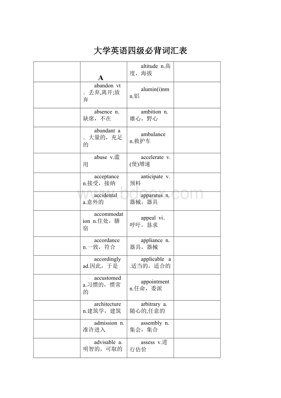 大学英语四级必背词汇表.docx_第1页