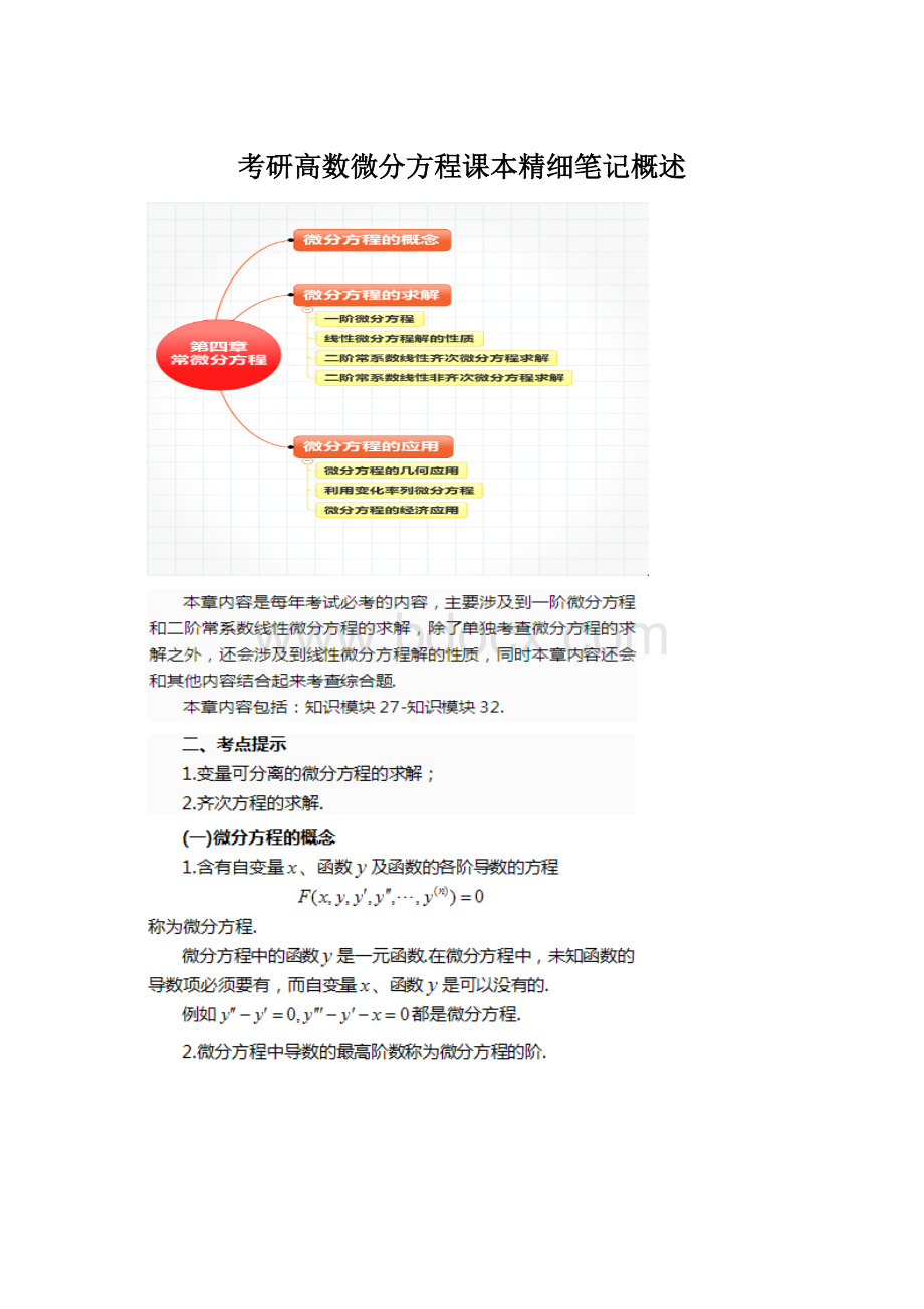 考研高数微分方程课本精细笔记概述文档格式.docx