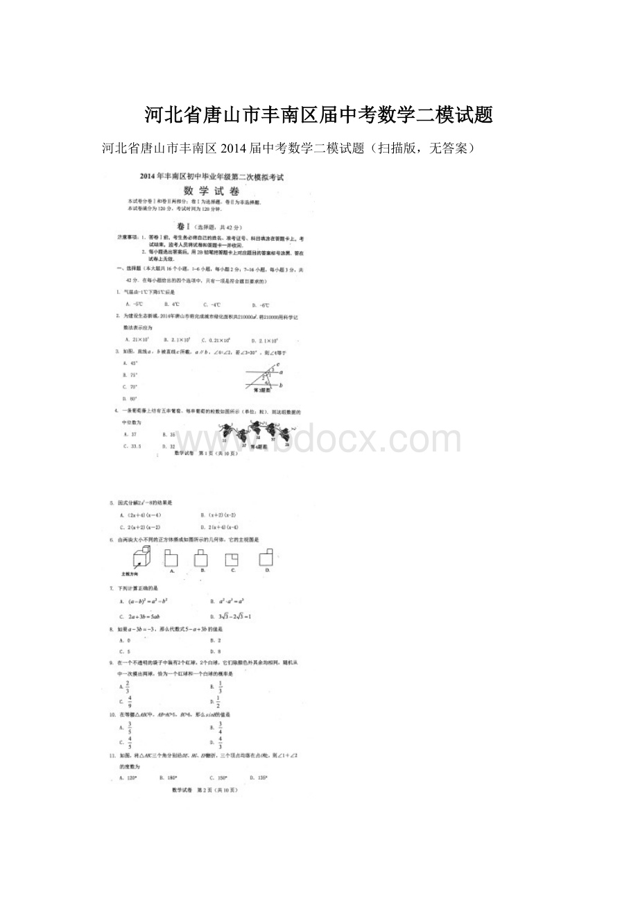 河北省唐山市丰南区届中考数学二模试题.docx_第1页