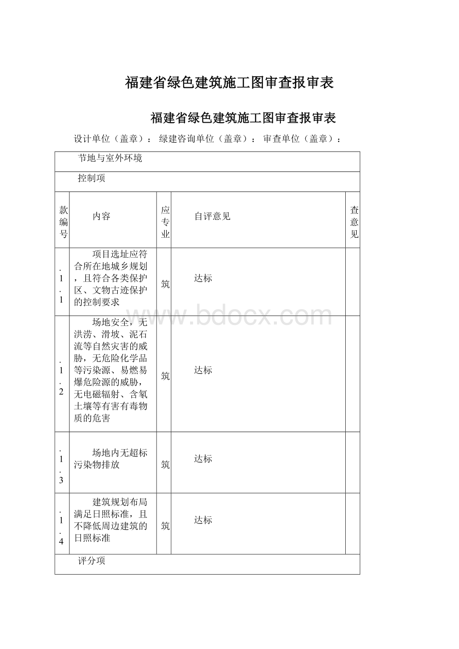 福建省绿色建筑施工图审查报审表.docx