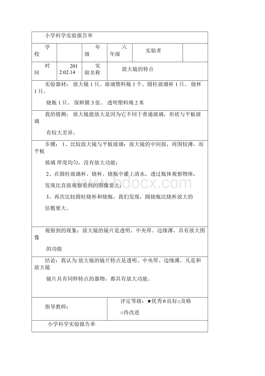 新教科版六年级下册科学实验记录 1教材.docx_第2页