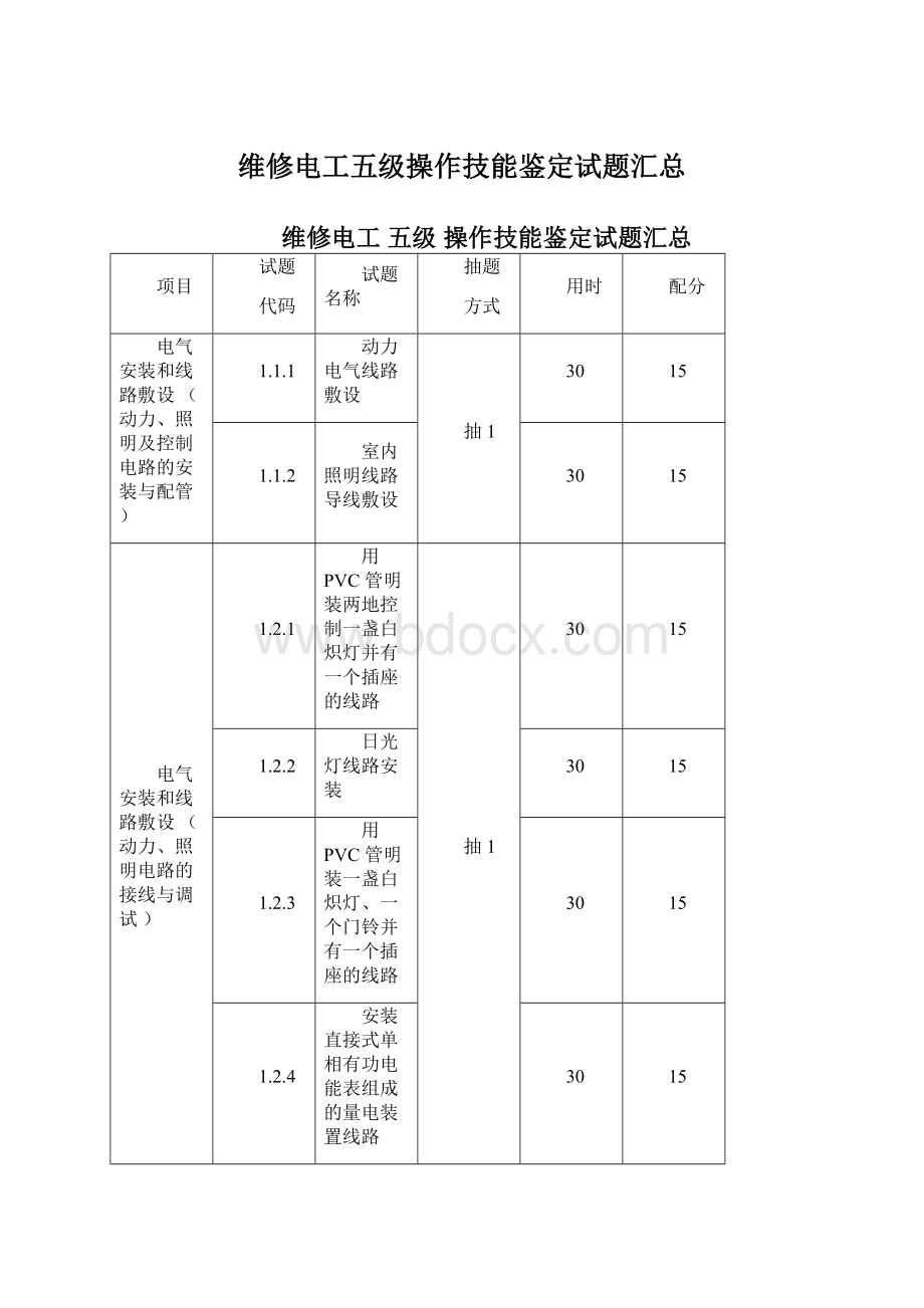 维修电工五级操作技能鉴定试题汇总Word文档格式.docx