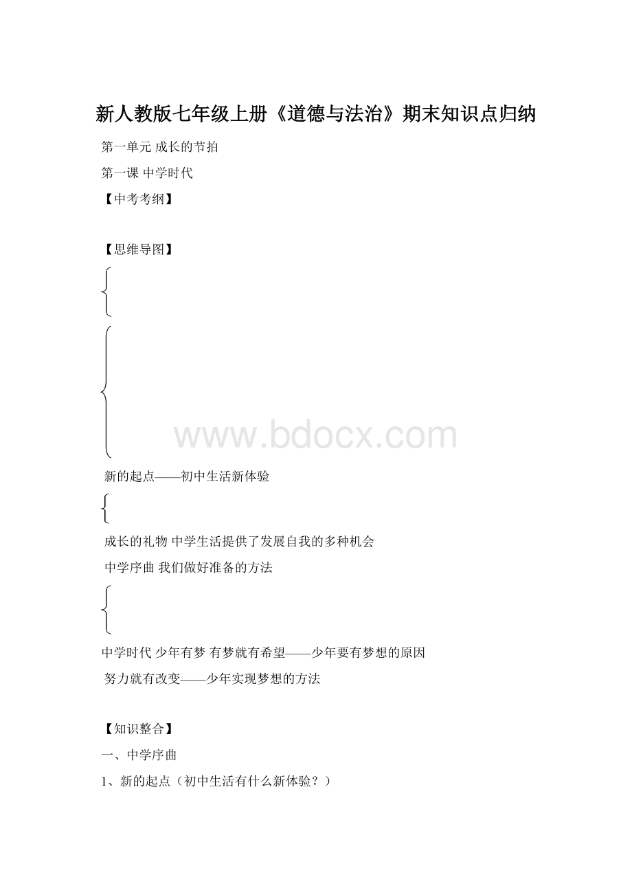 新人教版七年级上册《道德与法治》期末知识点归纳.docx