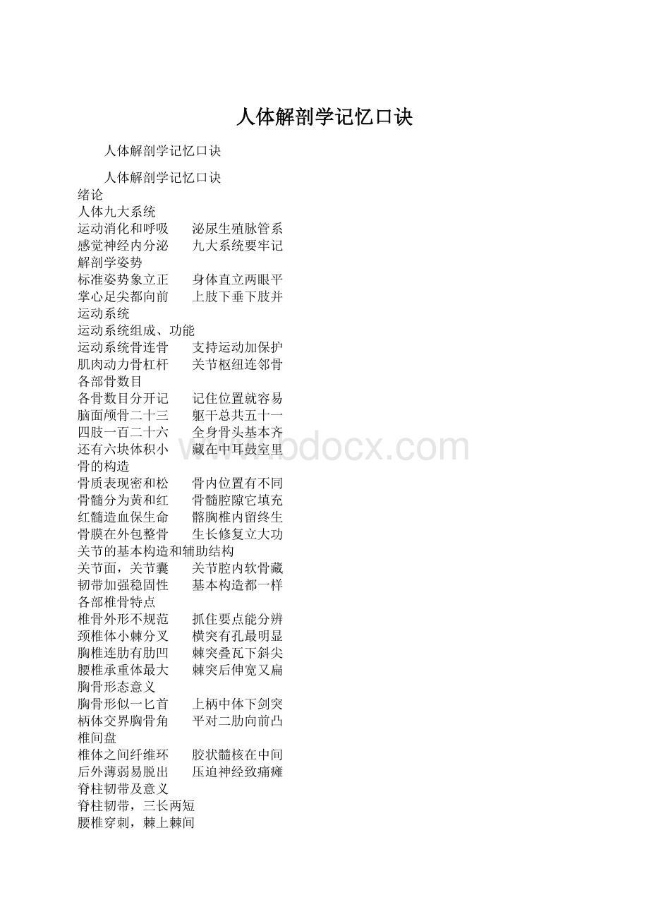 人体解剖学记忆口诀.docx_第1页