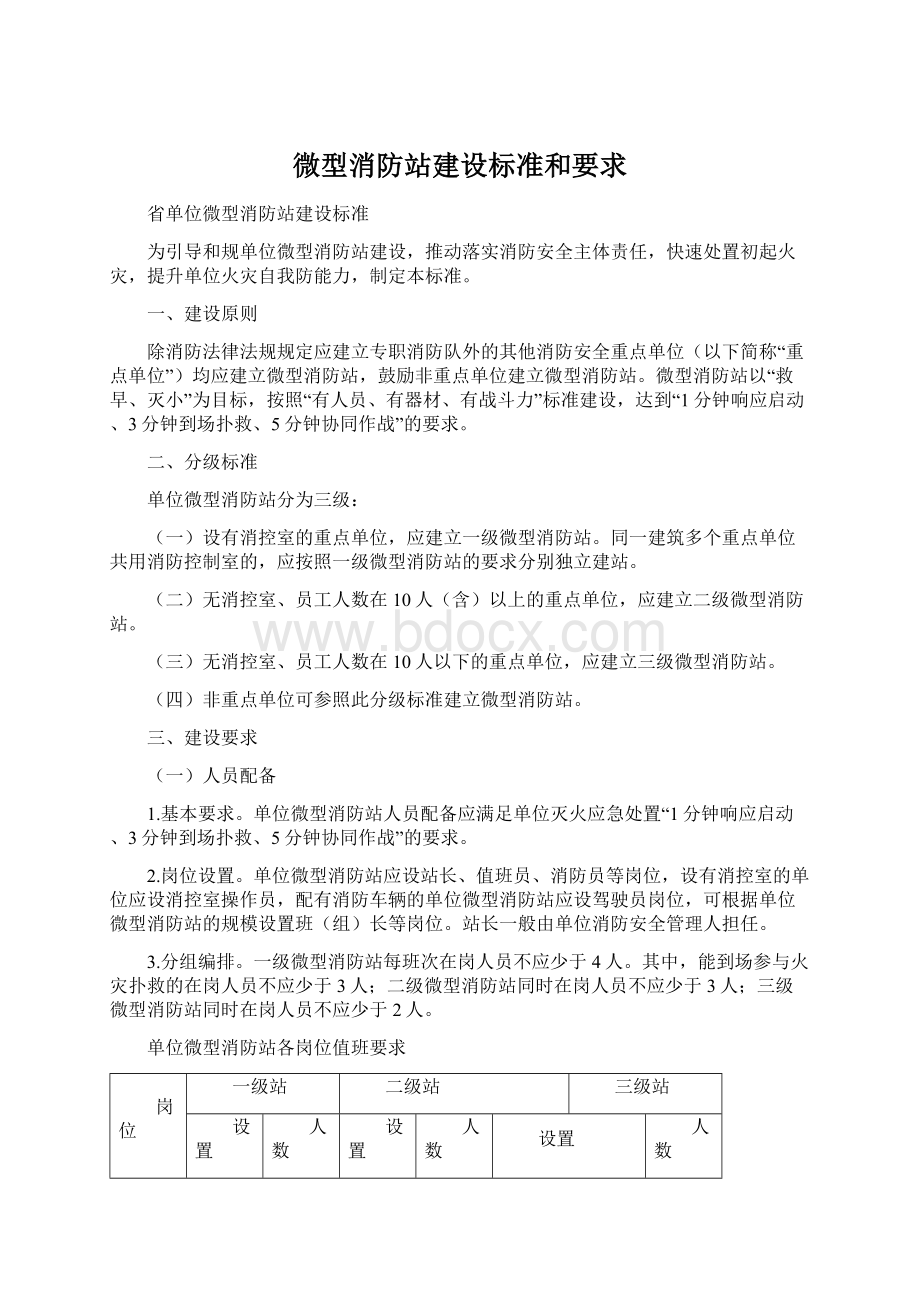 微型消防站建设标准和要求Word格式.docx