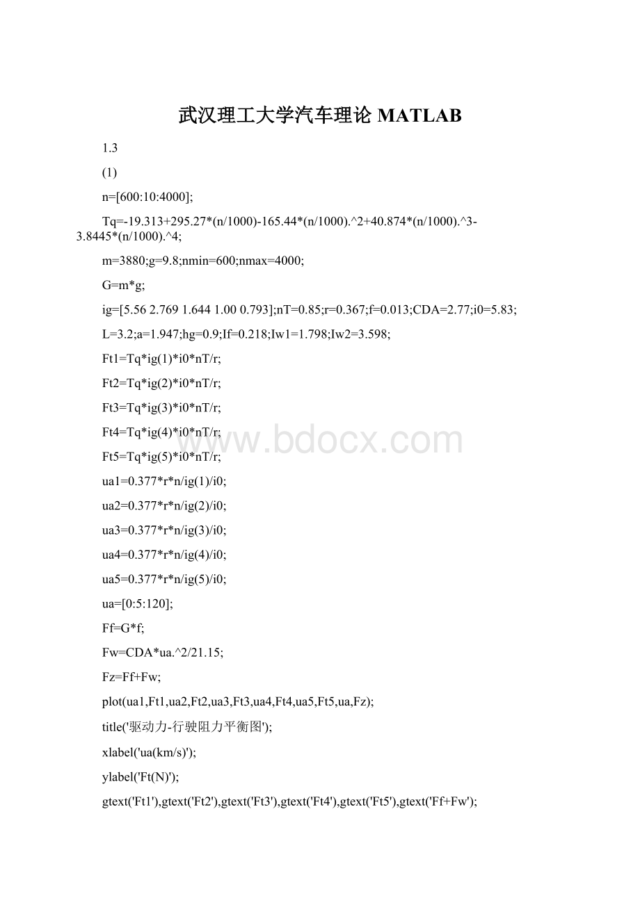 武汉理工大学汽车理论MATLABWord格式.docx_第1页