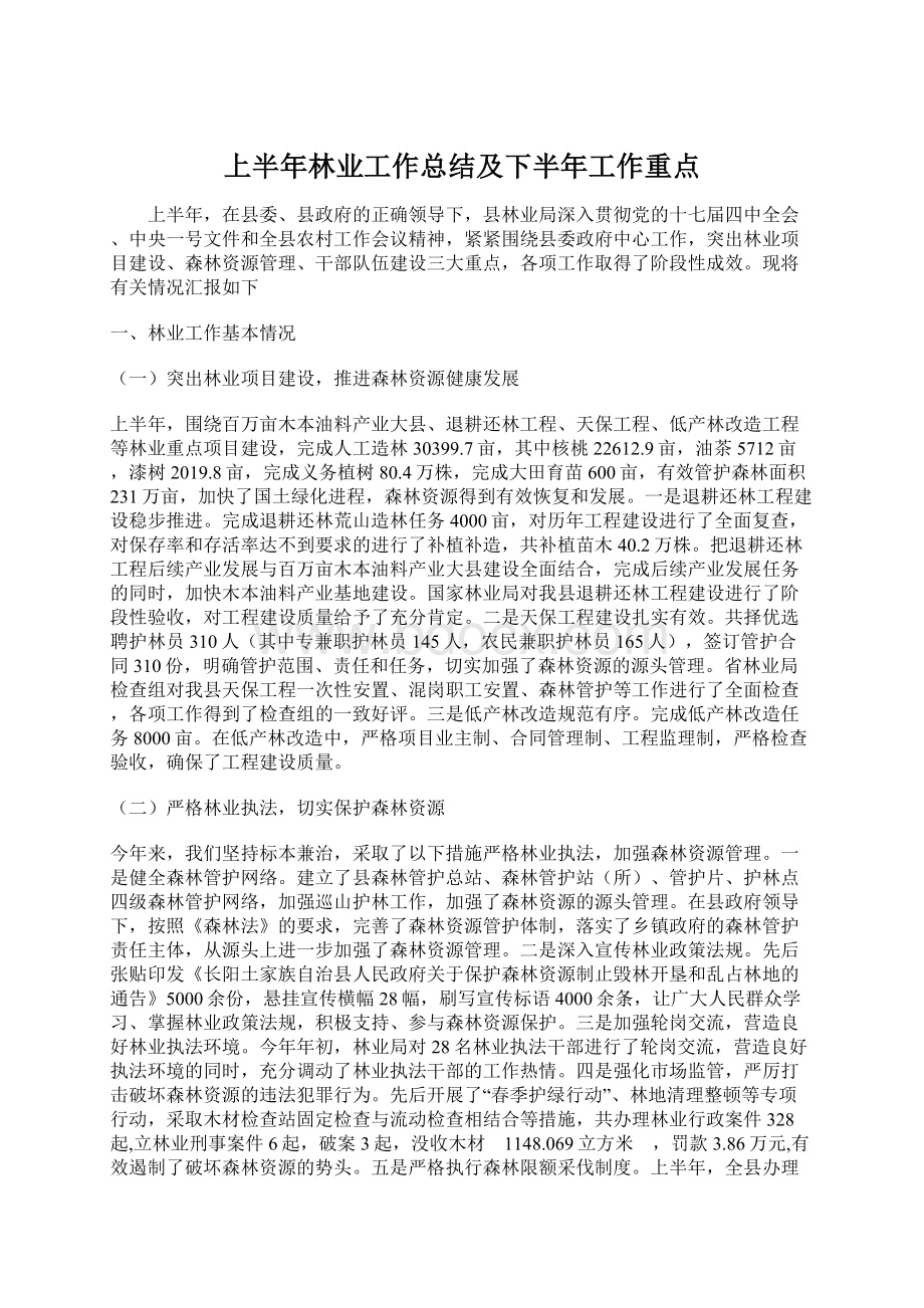 上半年林业工作总结及下半年工作重点.docx