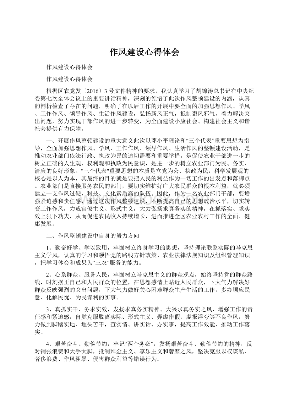 作风建设心得体会Word文档格式.docx