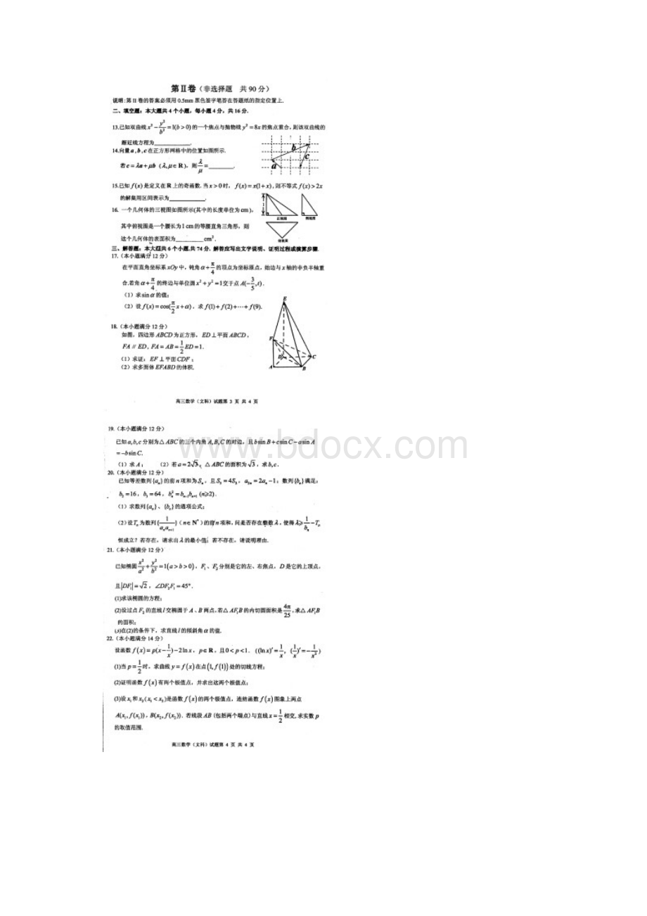 枣庄市二一四届高三第一学期期末检测数学文试题及答案 1.docx_第2页