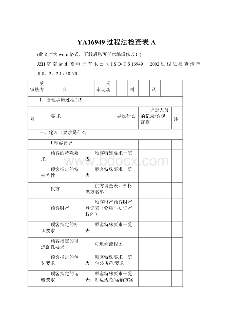 YA16949过程法检查表A.docx_第1页