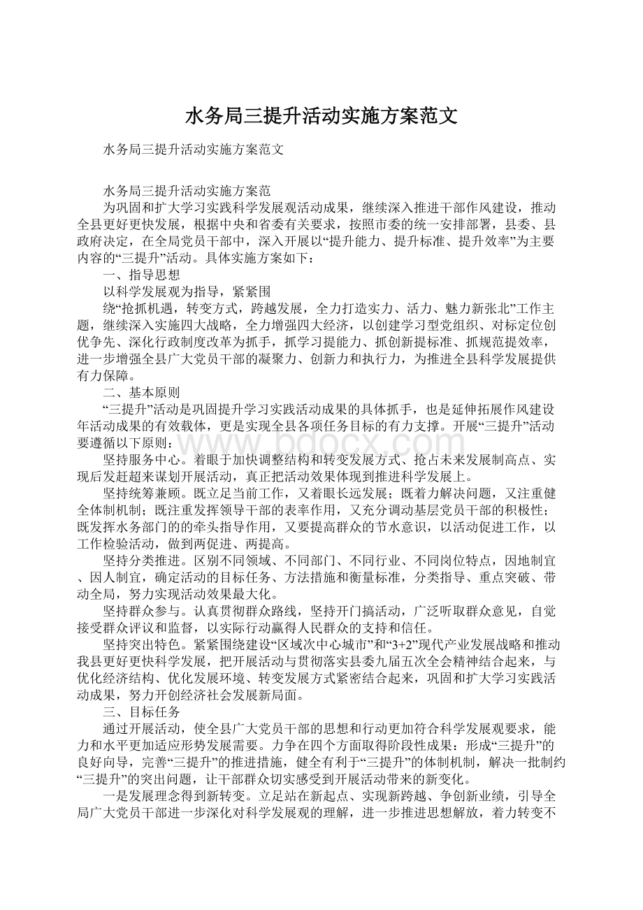 水务局三提升活动实施方案范文文档格式.docx