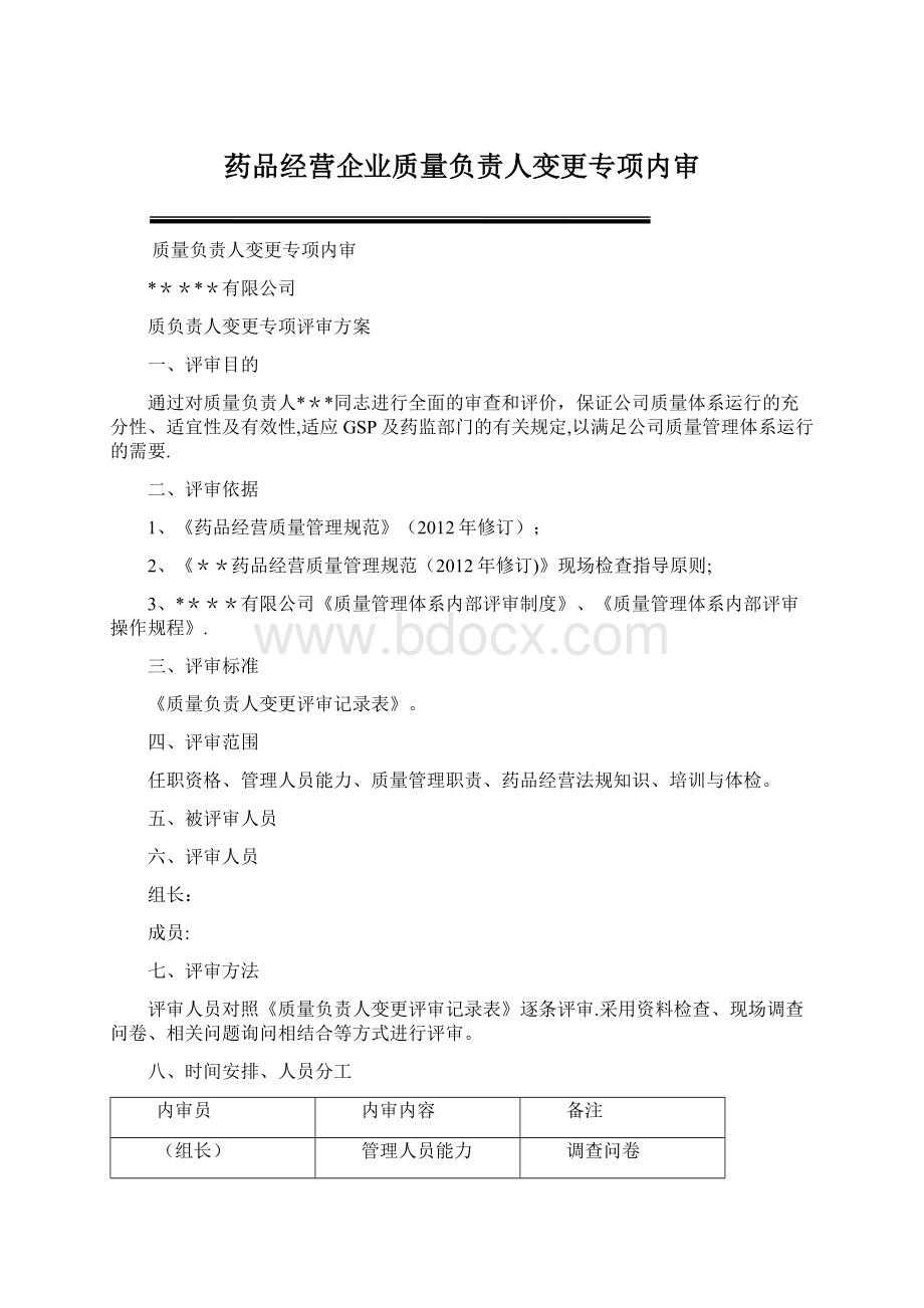 药品经营企业质量负责人变更专项内审.docx_第1页