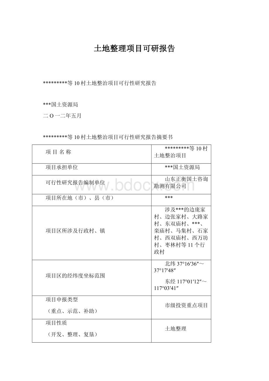 土地整理项目可研报告文档格式.docx